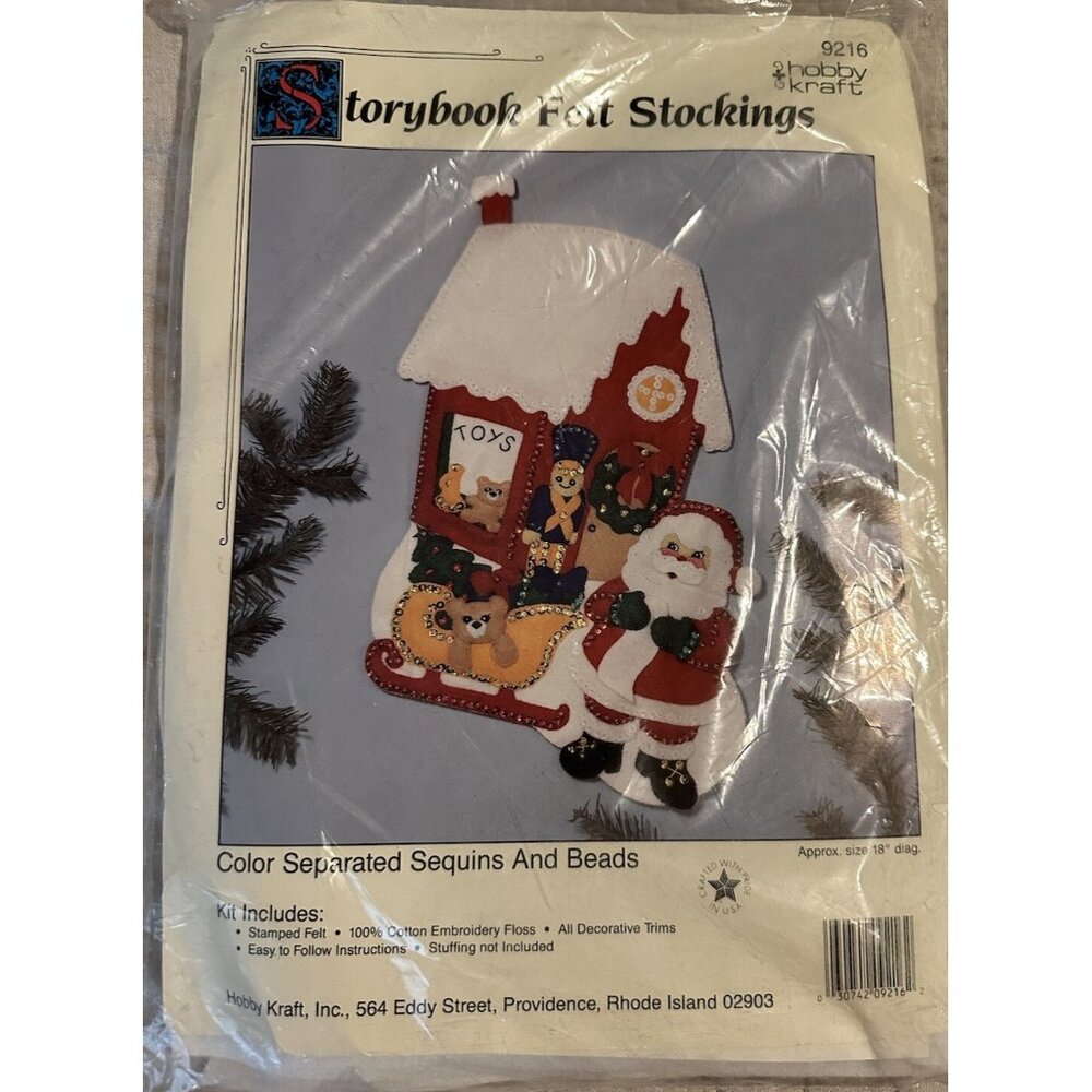 Vtg New Christmas Storybook Felt Stocking Kit Santas Toy Shop Hobby Kraft 9216